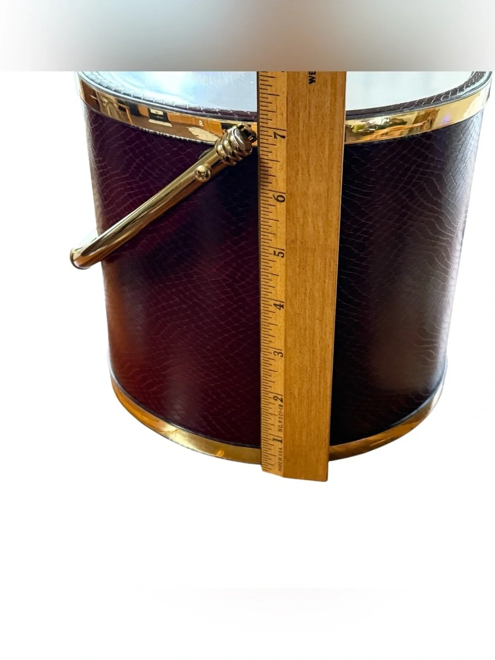 Vintage MCM Shelton Faux Snake Skin Ice Bucket Burgundy and Gold